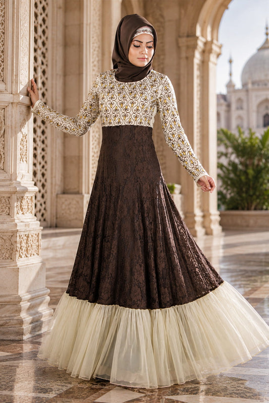 brown abaya dress Two Piece Open Abaya With Slip Dark Brown | Modest Open Abayas