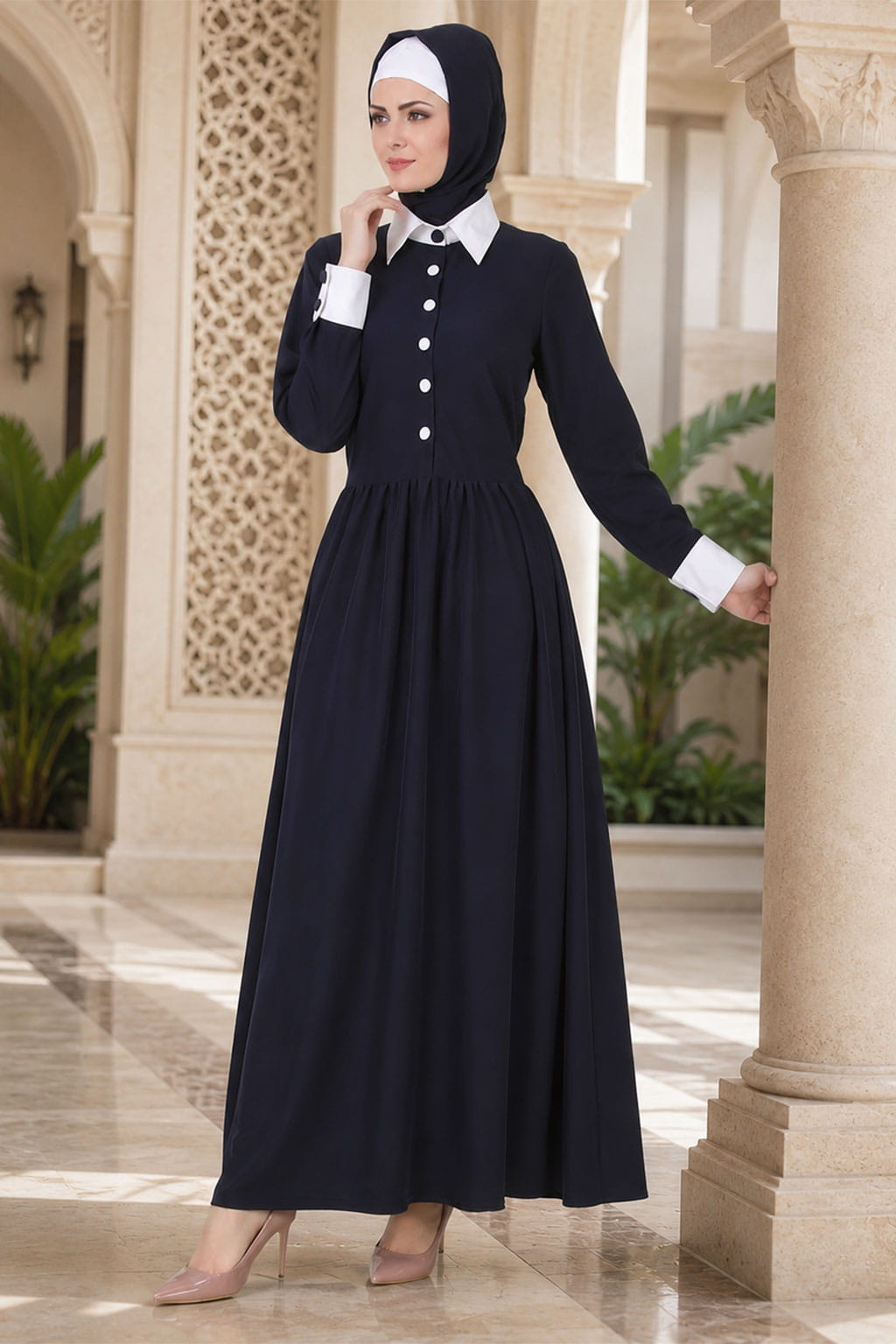Muneerah Kashibo Navy Blue Abaya