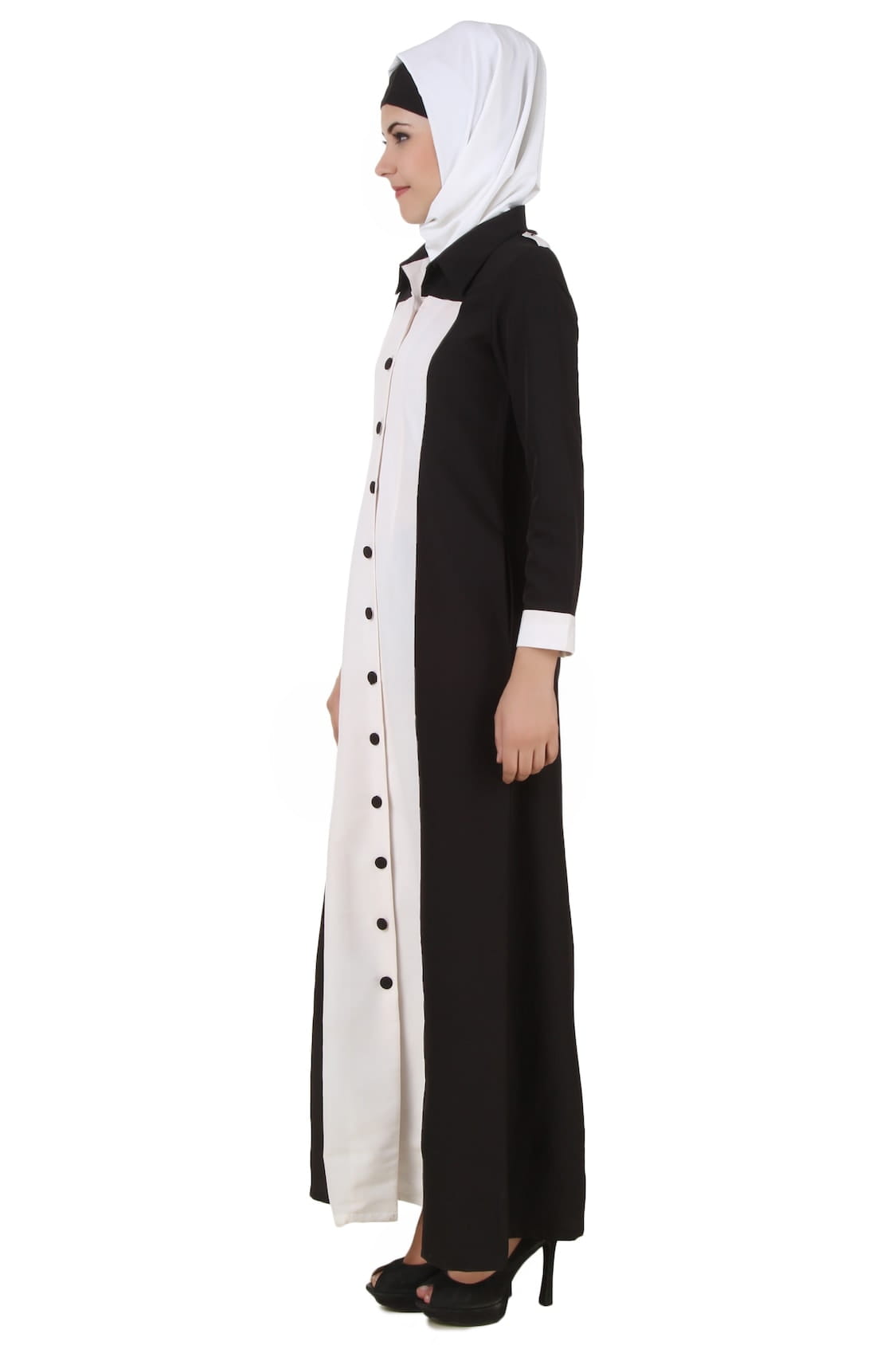 Naazneen Black & White Front Open Jilbab