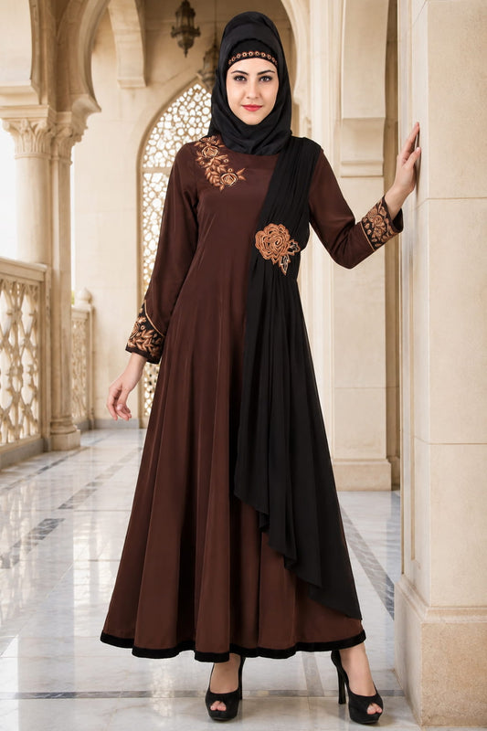 Laaibah Brown Crepe and Georgette Eid Abaya
