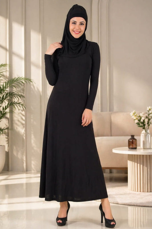 Asna Black Jersey Abaya