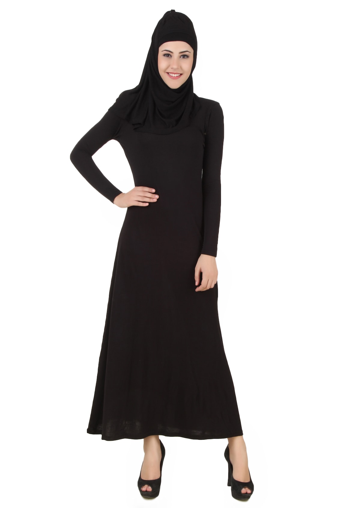 Plain Full Sleeve Rayon Jersey Abaya Black AY-465