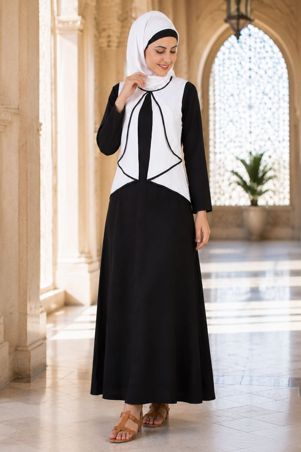 Musnah White and Black Rayon Abaya