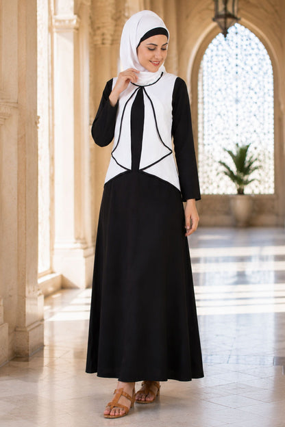 Musnah White and Black Rayon Abaya