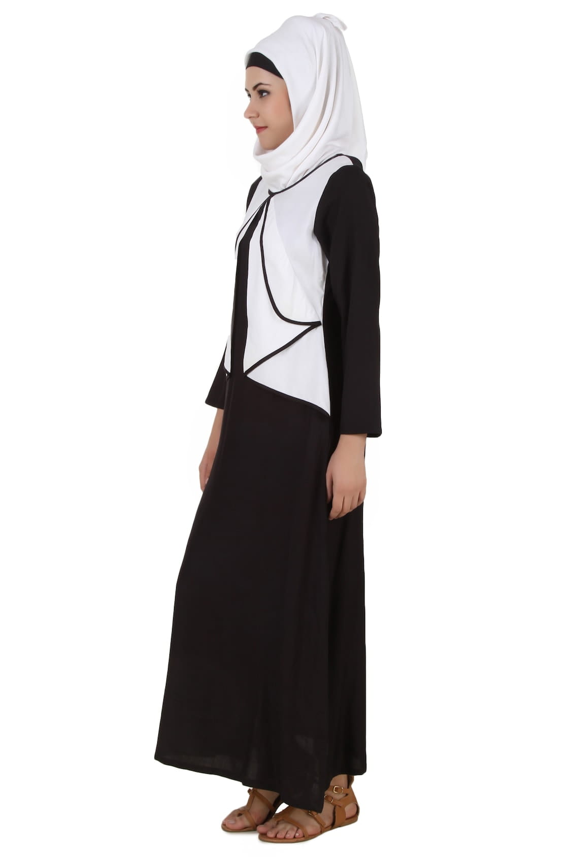 Musnah White and Black Rayon Abaya