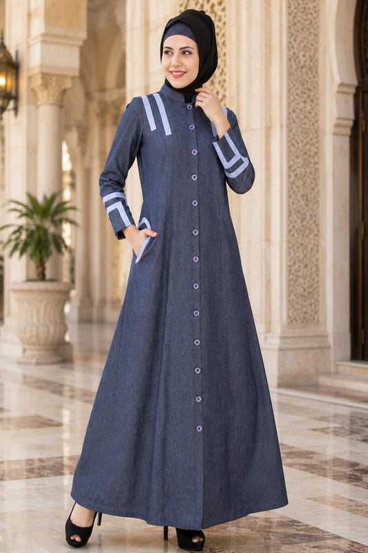 Widad Blue Cotton Denim Jilbab