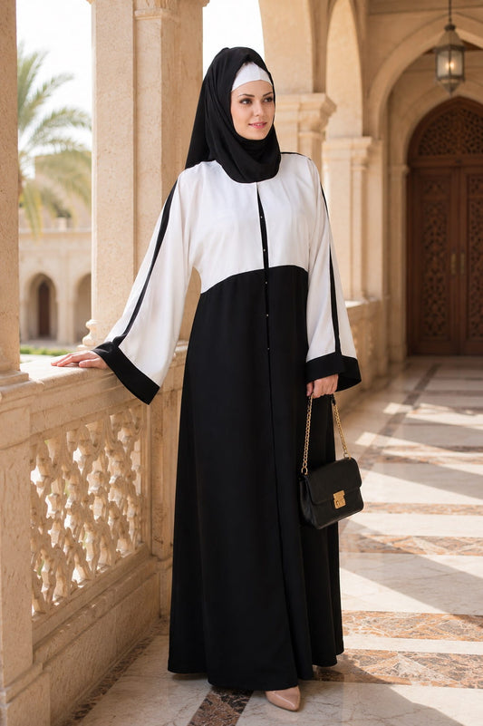 Norhan Black & White Nida Dubai Abaya