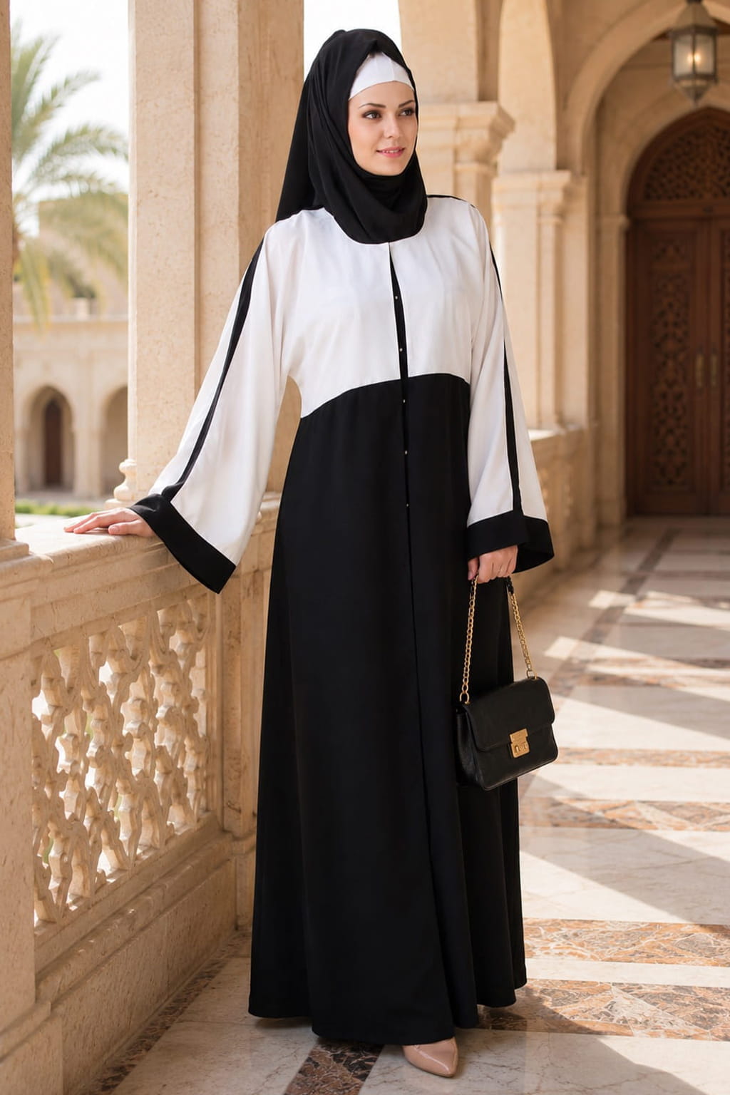 Norhan Black & White Nida Dubai Abaya