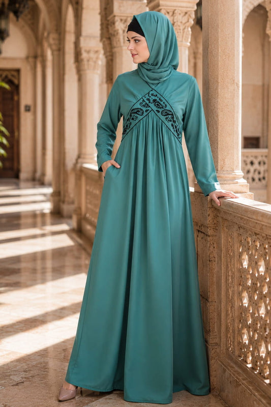 Deeba Maternity Sea Green Crepe Abaya