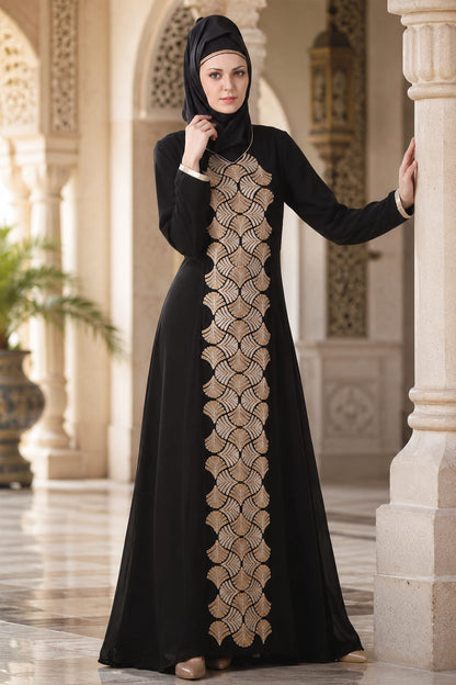 Annam Black Dual Layer Nida and Georgette Abaya