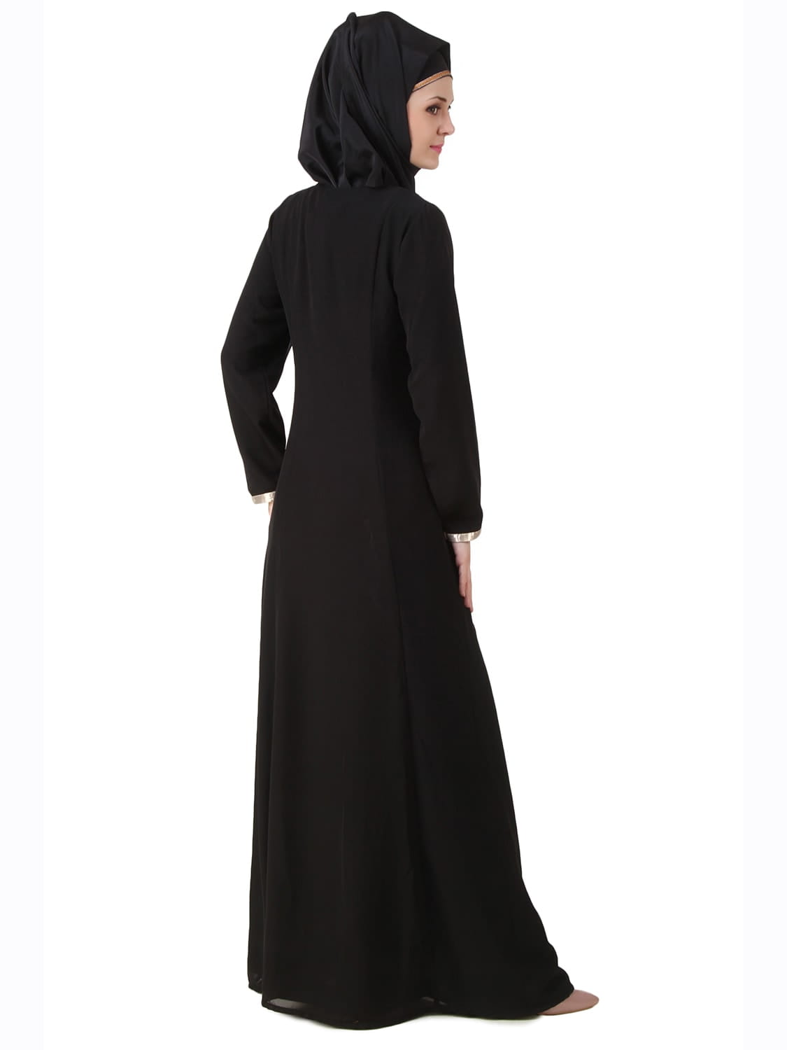 Annam Black Dual Layer Nida and Georgette Abaya