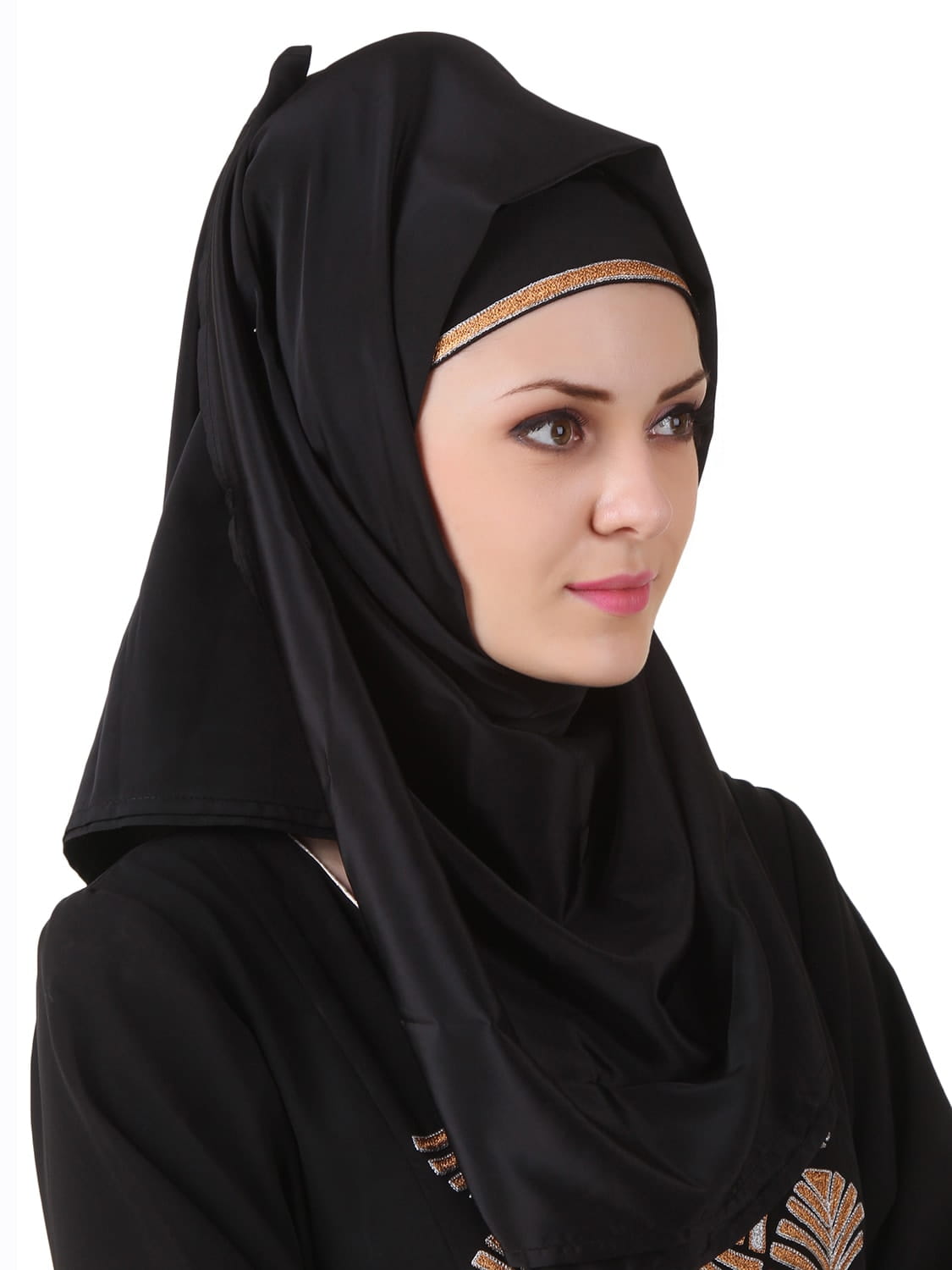 Annam Black Dual Layer Nida and Georgette Abaya