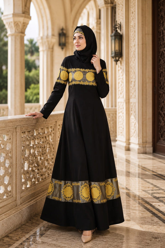 black and gold abaya dress Golden Touch Open Abaya Designed with Lightweight, Flowing Fabric main image 0
