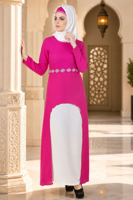 Meher Magenta & White Abaya