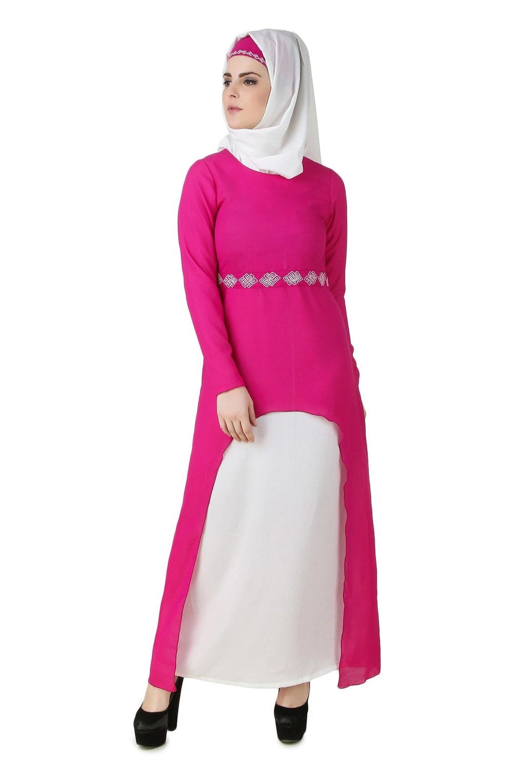 Meher Magenta & White Abaya