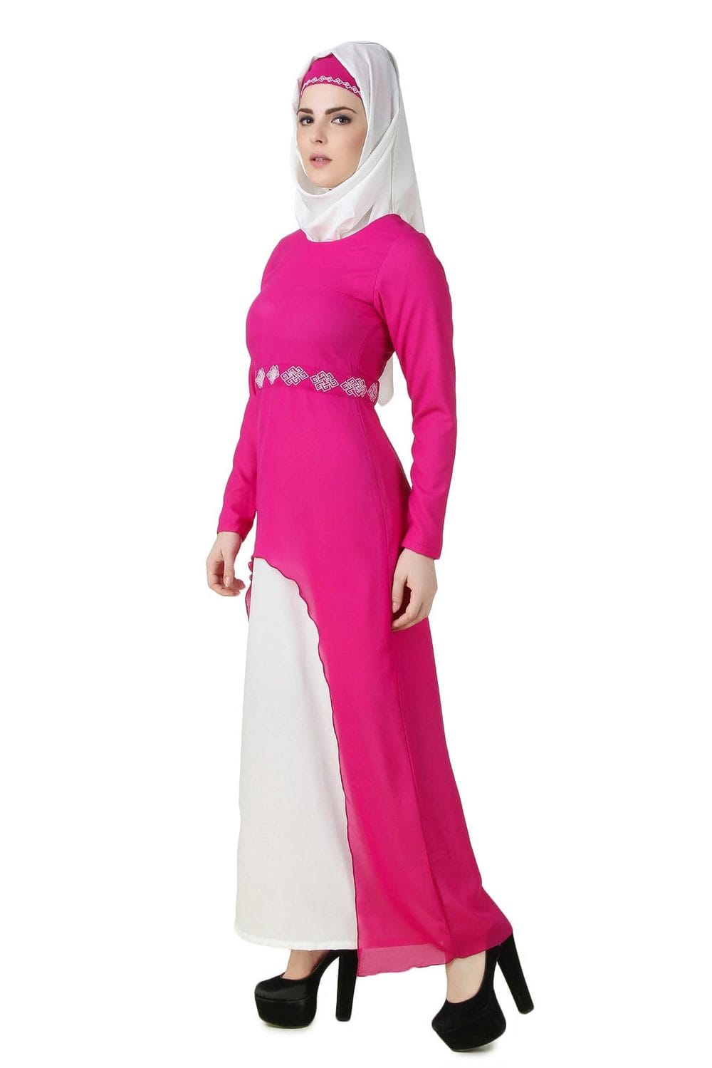 Meher Magenta & White Abaya