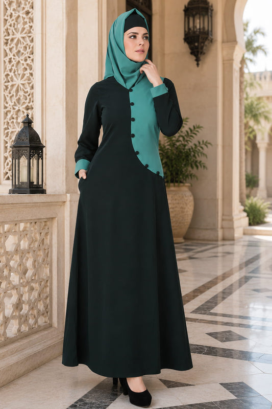 Nazeera Dark & Light Green Kashibo Abaya