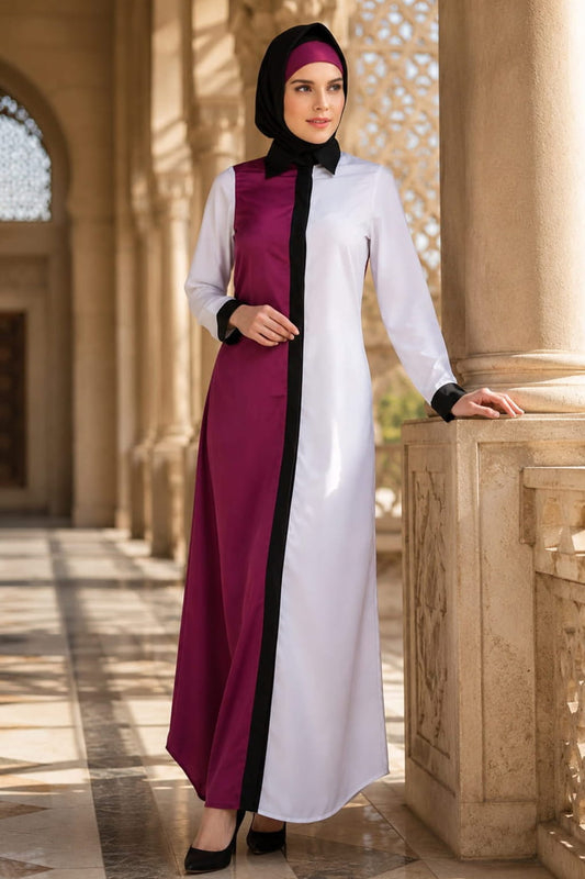 Daliya White & Wine Crepe Short Abaya