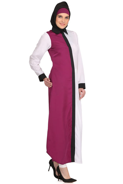 Daliya White & Wine Crepe Short Abaya