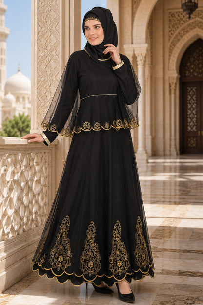 Nazuk Black Nida & Net Abaya