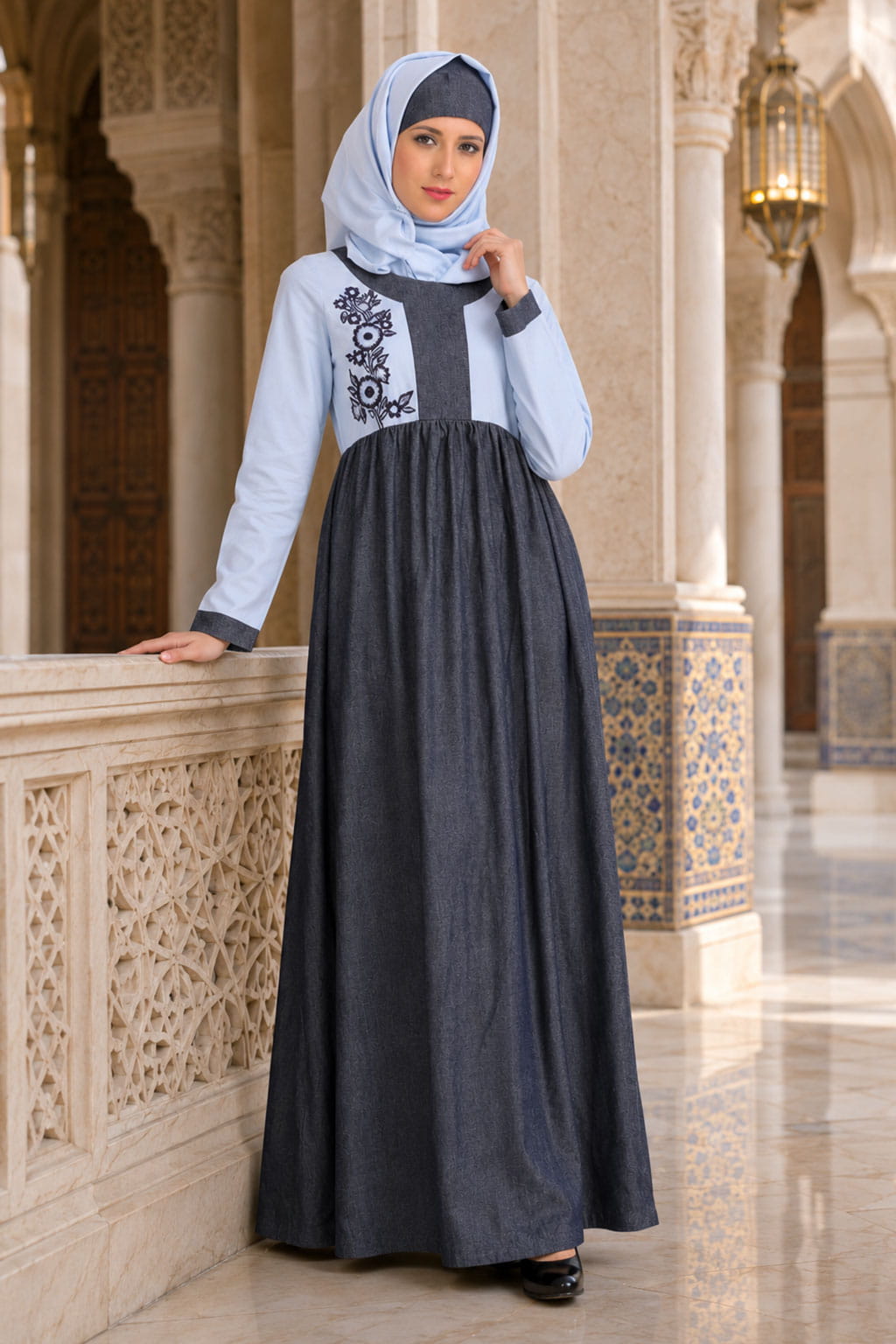 Shadiyah Blue Denim & Chambray Abaya