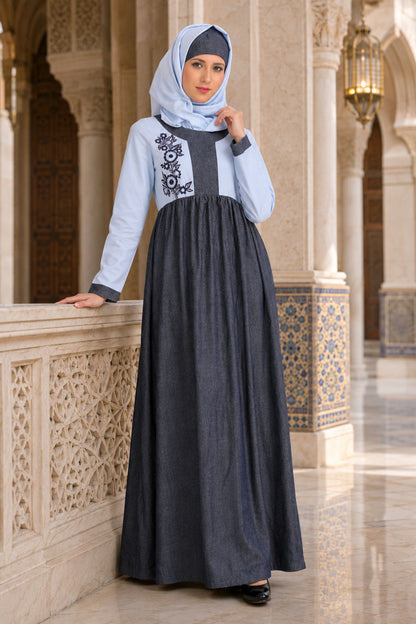 Shadiyah Blue Denim & Chambray Abaya