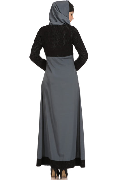Amaya Black & Grey Schiffli & Crepe Abaya