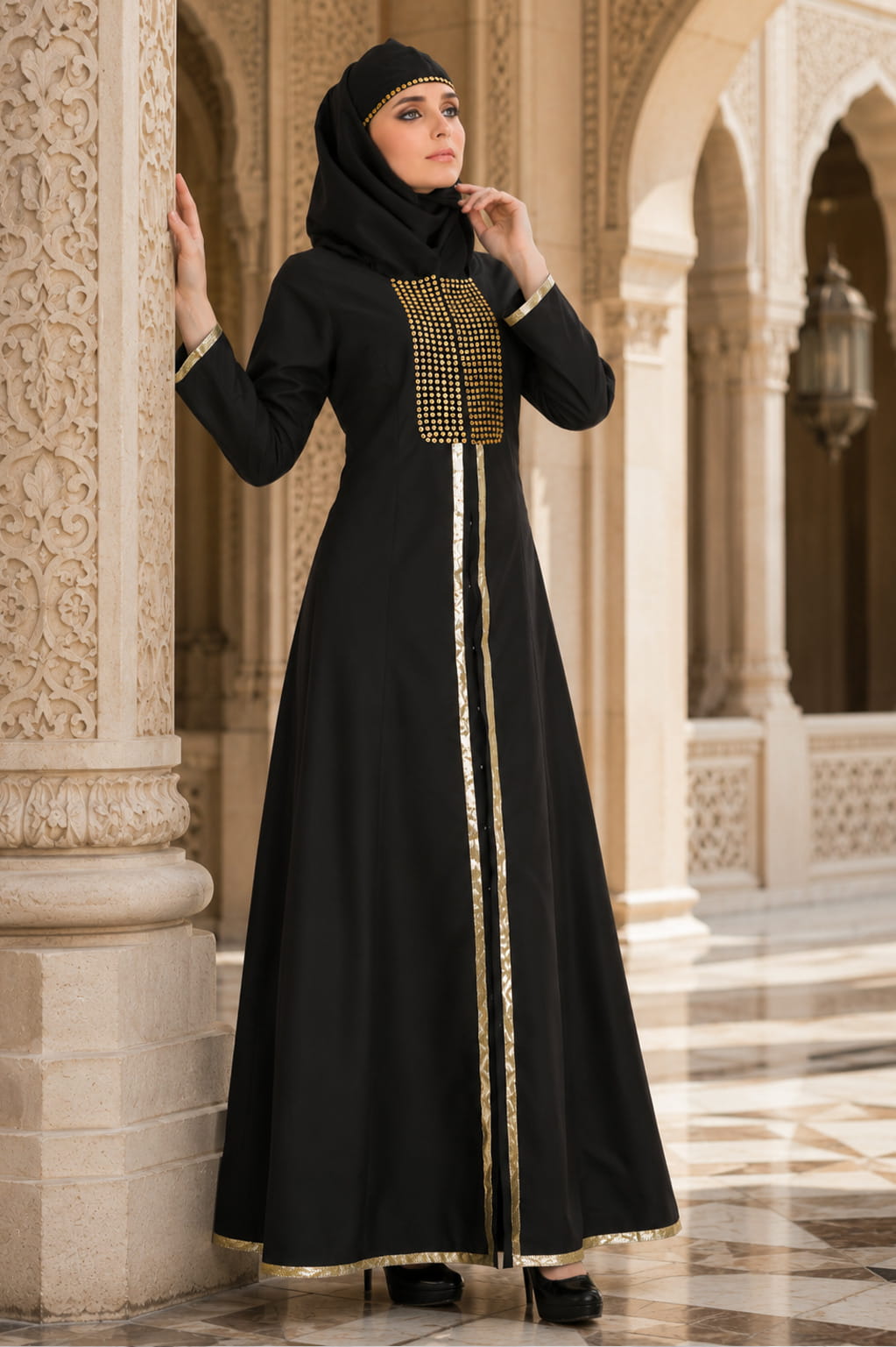 Maysun Black Front Open Abaya