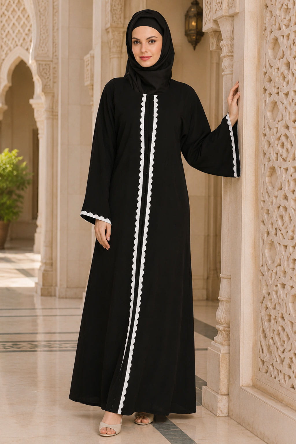 Fatihah Black Nida Front Open Dubai Abaya