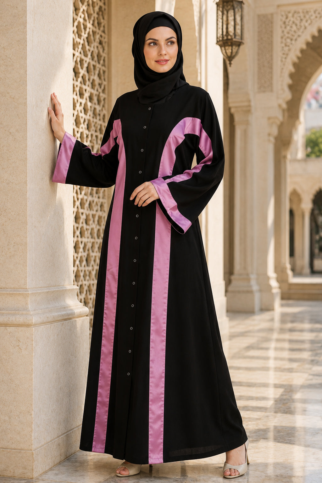 Lazim Black Nida Front Open Dubai Abaya
