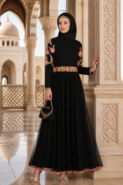 Mumina Black Nida & Net Abaya