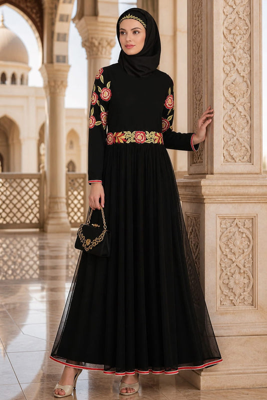 Mumina Black Nida & Net Abaya
