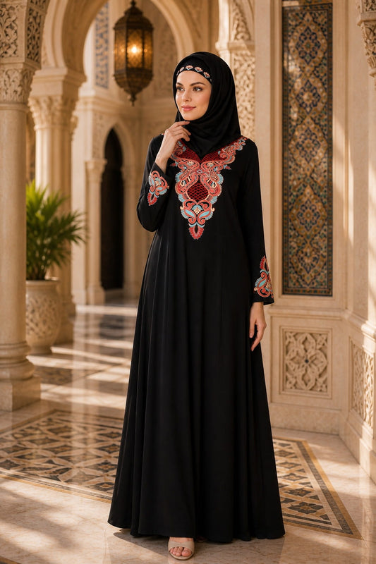 Jalilah Black Rayon Umbrella Abaya