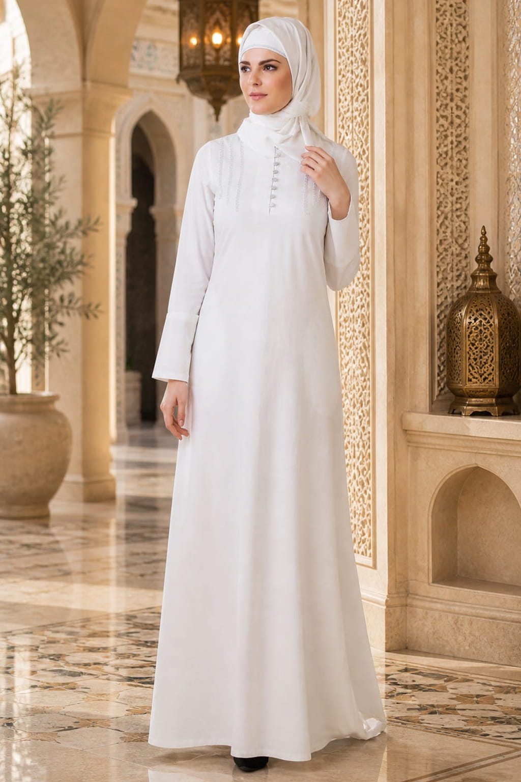 Hajna White Cotton Abaya