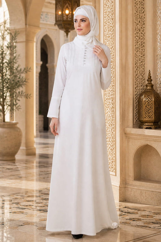 Hajna White Cotton Abaya