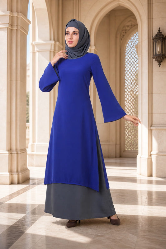abaya dress blue Ramadan Style Bohemian Abaya Set in Marine Blue