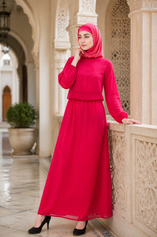 Magenta Dual Layer Chiffon and Satin Abaya AY-704