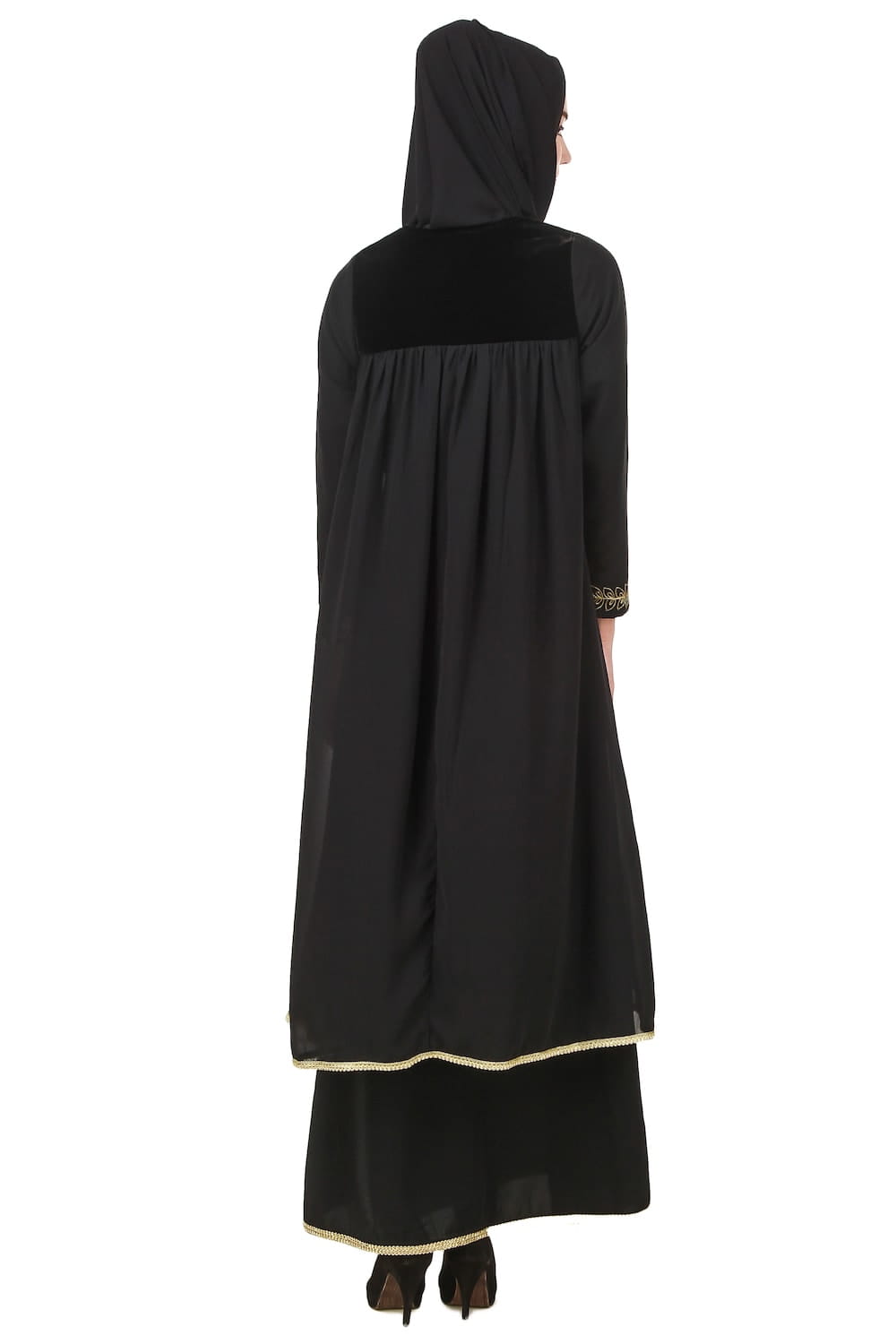 Black Dual Layer Nida & Georgette Embroidered Abaya AY-707