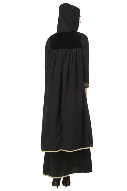 Black Dual Layer Nida & Georgette Embroidered Abaya AY-707