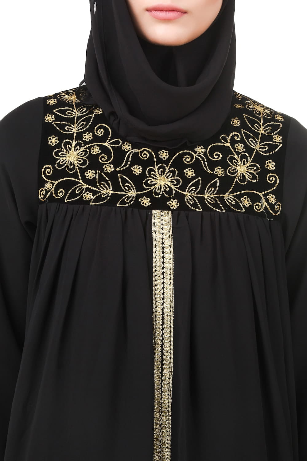 Black Dual Layer Nida & Georgette Embroidered Abaya AY-707