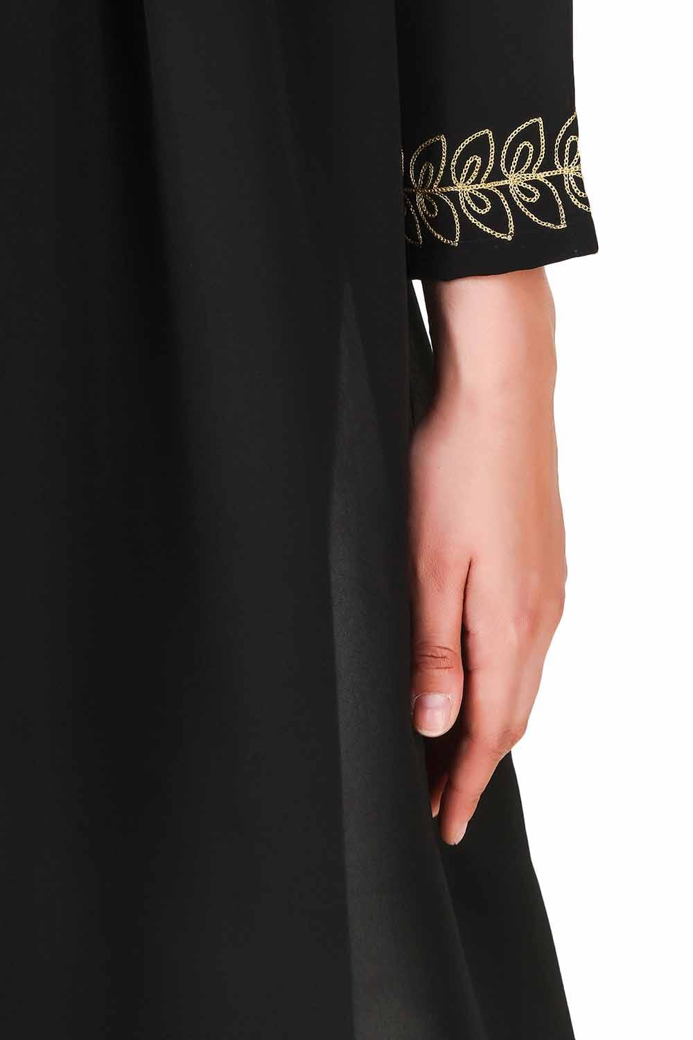 Black Dual Layer Nida & Georgette Embroidered Abaya AY-707