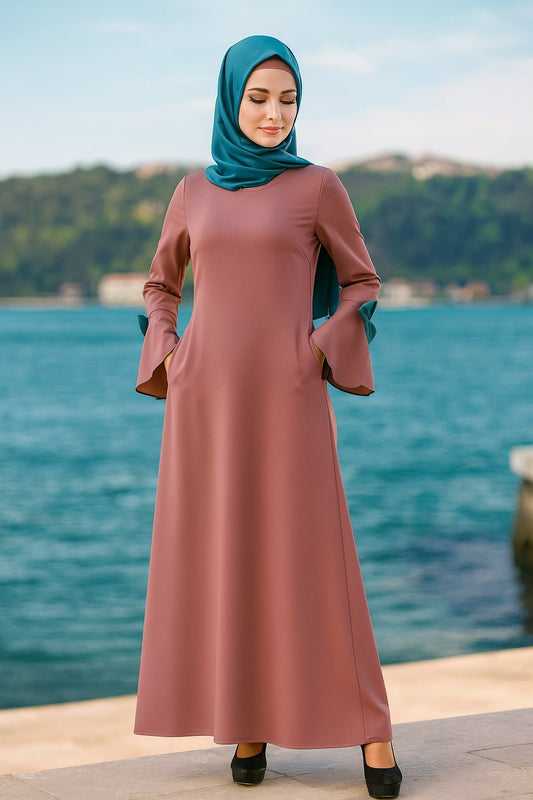 Dusty Pink Crepe Abaya AY-709