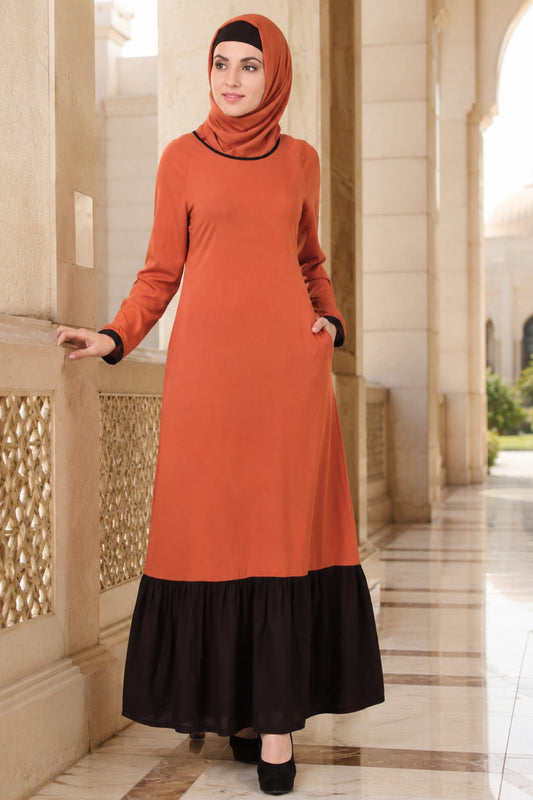 Red Wood & Black Rayon Abaya