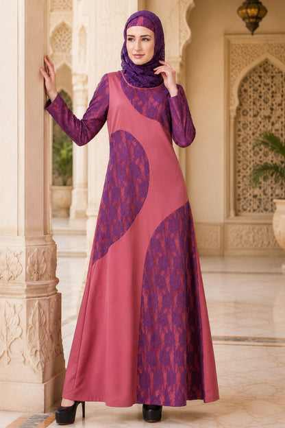 Pink & Purple Flower Net Abaya