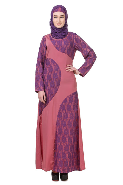Pink & Purple Flower Net Abaya
