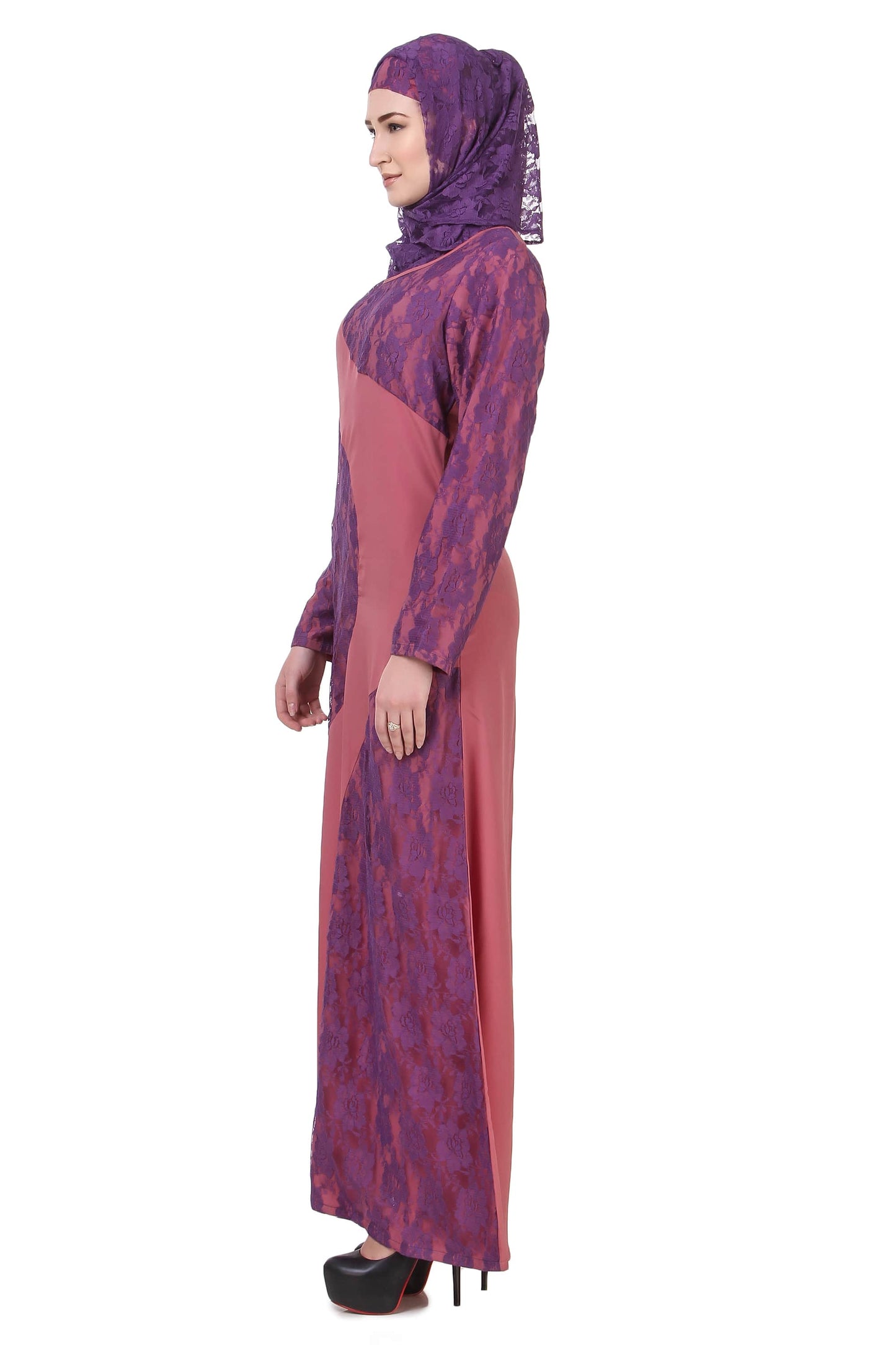 Pink & Purple Flower Net Abaya