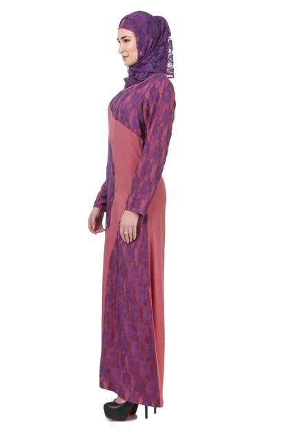 Pink & Purple Flower Net Abaya