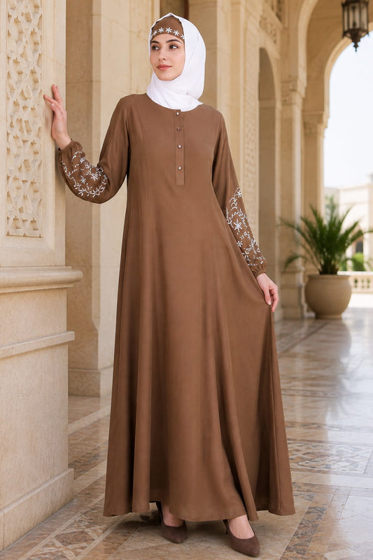 Rayon Princess Seam Khaki Abaya