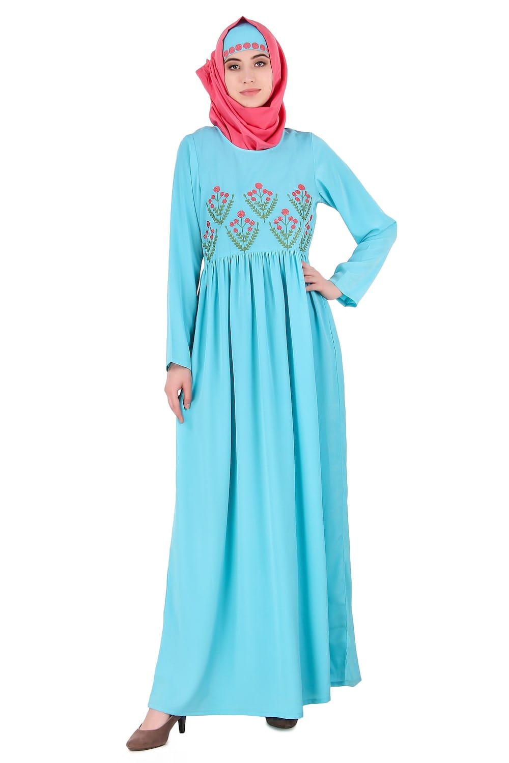 Turquoise Embroidered Crepe Abaya