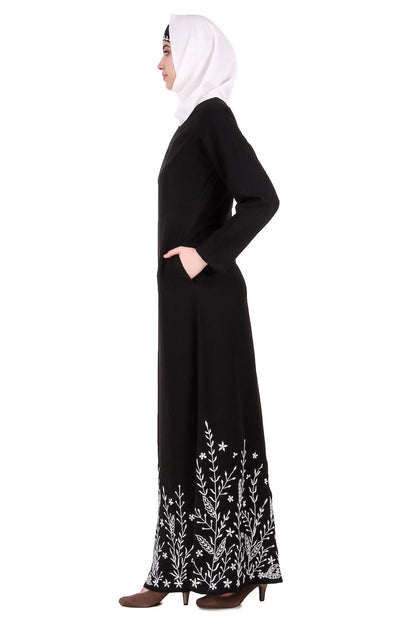 Descending Leaf Pattern Embroidered Abaya
